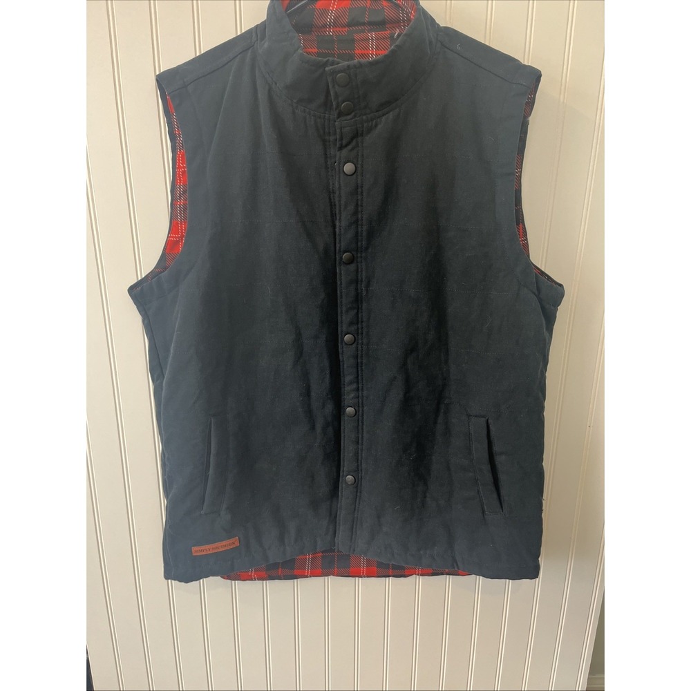 Simply‎ Southern Vest Mens XL Black Red Plaid Sleeveless Preppy Outdoors Casual